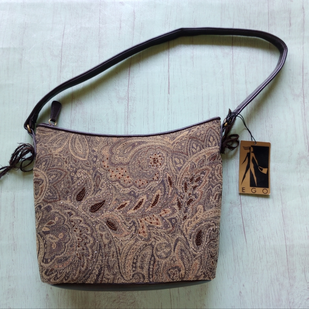 EGO Vintage Beaded Canvas Shoulder Bag Boho
